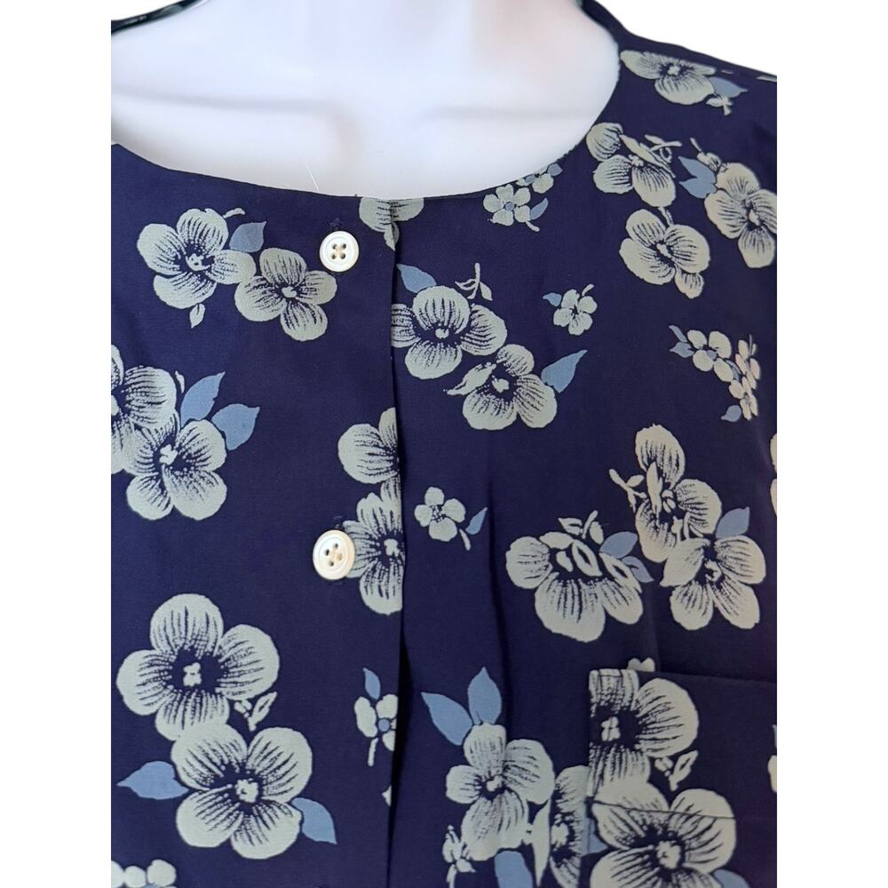 Ralph Lauren Y2K Silk Floral Midi Dress Women’s 4 Navy Button Front 3/4 Sleeve - Picture 5 of 9